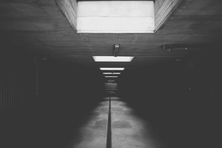 black and white picture of basement